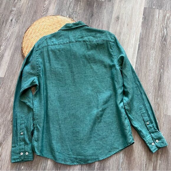 Mens untuckit Green linen wrinkle resistant button down shirt men’s size M - Picture 8 of 8